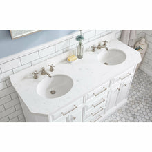 Load image into Gallery viewer, Water Creation 60&quot; Palace Collection Quartz Carrara Pure White Bathroom Vanity Set With Hardware And F2-0009 Faucets, Mirror in Polished Nickel (PVD) Finish- Water Creation