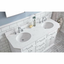 Load image into Gallery viewer, Water Creation 60&quot; Palace Collection Quartz Carrara Pure White Bathroom Vanity Set With Hardware And F2-0012 Faucets in Chrome Finish- Water Creation