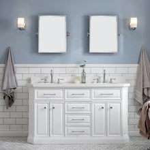 Load image into Gallery viewer, Water Creation 60&quot; Palace Collection Quartz Carrara Pure White Bathroom Vanity Set With Hardware And F2-0012 Faucets, Mirror in Chrome Finish- Water Creation