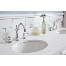 Load image into Gallery viewer, Water Creation 60&quot; Palace Collection Quartz Carrara Pure White Bathroom Vanity Set With Hardware And F2-0012 Faucets, Mirror in Chrome Finish- Water Creation
