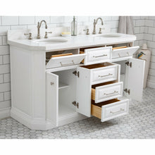 Load image into Gallery viewer, Water Creation 60&quot; Palace Collection Quartz Carrara Pure White Bathroom Vanity Set With Hardware And F2-0012 Faucets, Mirror in Polished Nickel (PVD) Finish- Water Creation