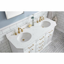 Load image into Gallery viewer, Water Creation 60&quot; Palace Collection Quartz Carrara Pure White Bathroom Vanity Set With Hardware And F2-0012 Faucets in Satin Gold Finish And Only Mirrors in Chrome Finish- Water Creation