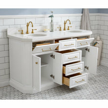 Load image into Gallery viewer, Water Creation 60&quot; Palace Collection Quartz Carrara Pure White Bathroom Vanity Set With Hardware And F2-0012 Faucets in Satin Gold Finish And Only Mirrors in Chrome Finish- Water Creation
