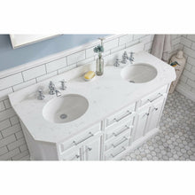 Load image into Gallery viewer, Water Creation 60&quot; Palace Collection Quartz Carrara Pure White Bathroom Vanity Set With Hardware And F2-0013 Faucets, Mirror in Chrome Finish- Water Creation