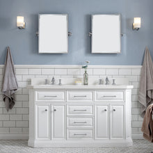 Load image into Gallery viewer, Water Creation 60&quot; Palace Collection Quartz Carrara Pure White Bathroom Vanity Set With Hardware And F2-0013 Faucets, Mirror in Chrome Finish- Water Creation