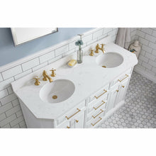 Load image into Gallery viewer, Water Creation 60&quot; Palace Collection Quartz Carrara Pure White Bathroom Vanity Set With Hardware And F2-0013 Faucets in Satin Gold Finish And Only Mirrors in Chrome Finish- Water Creation