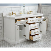 Load image into Gallery viewer, Water Creation 60&quot; Palace Collection Quartz Carrara Pure White Bathroom Vanity Set With Hardware And F2-0013 Faucets in Satin Gold Finish And Only Mirrors in Chrome Finish- Water Creation