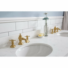 Load image into Gallery viewer, Water Creation 60&quot; Palace Collection Quartz Carrara Pure White Bathroom Vanity Set With Hardware And F2-0013 Faucets in Satin Gold Finish And Only Mirrors in Chrome Finish- Water Creation