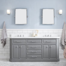Load image into Gallery viewer, Water Creation 72&quot; Palace Collection Quartz Carrara Cashmere Grey Bathroom Vanity Set With Hardware, Mirror in Chrome Finish- Water Creation