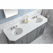 Load image into Gallery viewer, Water Creation 72&quot; Palace Collection Quartz Carrara Cashmere Grey Bathroom Vanity Set With Hardware And F2-0009 Faucets in Polished Nickel (PVD) Finish- Water Creation