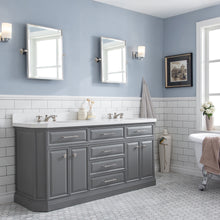 Load image into Gallery viewer, Water Creation 72&quot; Palace Collection Quartz Carrara Cashmere Grey Bathroom Vanity Set With Hardware, Mirror in Polished Nickel (PVD) Finish- Water Creation