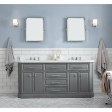 Load image into Gallery viewer, Water Creation 72&quot; Palace Collection Quartz Carrara Cashmere Grey Bathroom Vanity Set With Hardware in Polished Nickel (PVD) Finish- Water Creation
