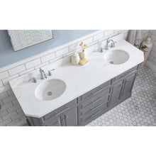 Load image into Gallery viewer, Water Creation 72&quot; Palace Collection Quartz Carrara Cashmere Grey Bathroom Vanity Set With Hardware And F2-0012 Faucets, Mirror in Chrome Finish- Water Creation
