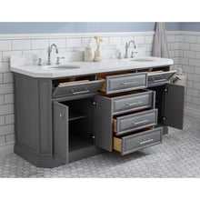 Load image into Gallery viewer, Water Creation 72&quot; Palace Collection Quartz Carrara Cashmere Grey Bathroom Vanity Set With Hardware And F2-0012 Faucets, Mirror in Chrome Finish- Water Creation