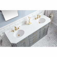 Load image into Gallery viewer, Water Creation 72&quot; Palace Collection Quartz Carrara Cashmere Grey Bathroom Vanity Set With Hardware And F2-0012 Faucets in Satin Gold Finish And Only Mirrors in Chrome Finish- Water Creation