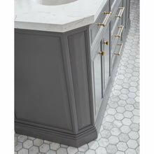 Load image into Gallery viewer, Water Creation 72&quot; Palace Collection Quartz Carrara Cashmere Grey Bathroom Vanity Set With Hardware in Satin Gold Finish And Only Mirrors in Chrome Finish- Water Creation
