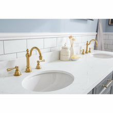 Load image into Gallery viewer, Water Creation 72&quot; Palace Collection Quartz Carrara Cashmere Grey Bathroom Vanity Set With Hardware And F2-0012 Faucets in Satin Gold Finish And Only Mirrors in Chrome Finish- Water Creation
