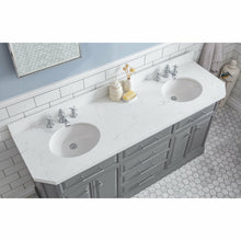 Load image into Gallery viewer, Water Creation 72&quot; Palace Collection Quartz Carrara Cashmere Grey Bathroom Vanity Set With Hardware And F2-0013 Faucets, Mirror in Chrome Finish- Water Creation