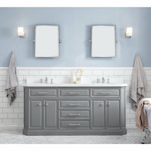 Load image into Gallery viewer, Water Creation 72&quot; Palace Collection Quartz Carrara Cashmere Grey Bathroom Vanity Set With Hardware And F2-0013 Faucets, Mirror in Chrome Finish- Water Creation