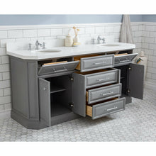Load image into Gallery viewer, Water Creation 72&quot; Palace Collection Quartz Carrara Cashmere Grey Bathroom Vanity Set With Hardware And F2-0013 Faucets, Mirror in Chrome Finish- Water Creation