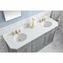 Load image into Gallery viewer, Water Creation 72&quot; Palace Collection Quartz Carrara Cashmere Grey Bathroom Vanity Set With Hardware And F2-0013 Faucets in Satin Gold Finish And Only Mirrors in Chrome Finish- Water Creation