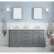 Load image into Gallery viewer, Water Creation 72&quot; Palace Collection Quartz Carrara Cashmere Grey Bathroom Vanity Set With Hardware And F2-0013 Faucets in Satin Gold Finish And Only Mirrors in Chrome Finish- Water Creation