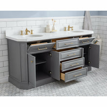 Load image into Gallery viewer, Water Creation 72&quot; Palace Collection Quartz Carrara Cashmere Grey Bathroom Vanity Set With Hardware And F2-0013 Faucets in Satin Gold Finish And Only Mirrors in Chrome Finish- Water Creation