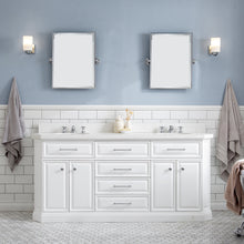 Load image into Gallery viewer, Water Creation 72&quot; Palace Collection Quartz Carrara Pure White Bathroom Vanity Set With Hardware, Mirror in Chrome Finish- Water Creation