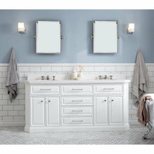 Load image into Gallery viewer, Water Creation 72&quot; Palace Collection Quartz Carrara Pure White Bathroom Vanity Set With Hardware, Mirror in Polished Nickel (PVD) Finish- Water Creation