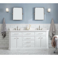 Load image into Gallery viewer, Water Creation 72&quot; Palace Collection Quartz Carrara Pure White Bathroom Vanity Set With Hardware And F2-0012 Faucets, Mirror in Polished Nickel (PVD) Finish- Water Creation