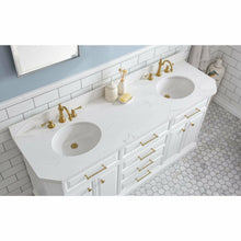 Load image into Gallery viewer, Water Creation 72&quot; Palace Collection Quartz Carrara Pure White Bathroom Vanity Set With Hardware And F2-0012 Faucets in Satin Gold Finish And Only Mirrors in Chrome Finish- Water Creation