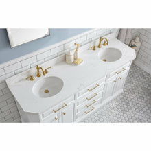 Load image into Gallery viewer, Water Creation 72&quot; Palace Collection Quartz Carrara Pure White Bathroom Vanity Set With Hardware And F2-0012 Faucets in Satin Gold Finish And Only Mirrors in Chrome Finish- Water Creation