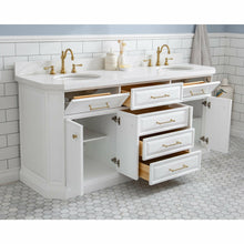 Load image into Gallery viewer, Water Creation 72&quot; Palace Collection Quartz Carrara Pure White Bathroom Vanity Set With Hardware And F2-0012 Faucets in Satin Gold Finish And Only Mirrors in Chrome Finish- Water Creation