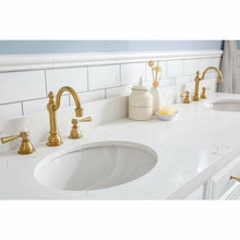 Load image into Gallery viewer, Water Creation 72&quot; Palace Collection Quartz Carrara Pure White Bathroom Vanity Set With Hardware And F2-0012 Faucets in Satin Gold Finish And Only Mirrors in Chrome Finish- Water Creation