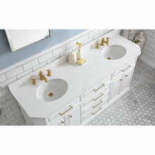 Load image into Gallery viewer, Water Creation 72&quot; Palace Collection Quartz Carrara Pure White Bathroom Vanity Set With Hardware And F2-0013 Faucets in Satin Gold Finish And Only Mirrors in Chrome Finish- Water Creation