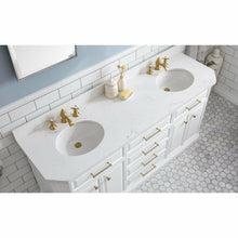 Load image into Gallery viewer, Water Creation 72&quot; Palace Collection Quartz Carrara Pure White Bathroom Vanity Set With Hardware And F2-0013 Faucets in Satin Gold Finish And Only Mirrors in Chrome Finish- Water Creation