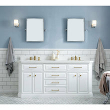 Load image into Gallery viewer, Water Creation 72&quot; Palace Collection Quartz Carrara Pure White Bathroom Vanity Set With Hardware And F2-0013 Faucets in Satin Gold Finish And Only Mirrors in Chrome Finish- Water Creation