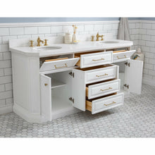 Load image into Gallery viewer, Water Creation 72&quot; Palace Collection Quartz Carrara Pure White Bathroom Vanity Set With Hardware And F2-0013 Faucets in Satin Gold Finish And Only Mirrors in Chrome Finish- Water Creation