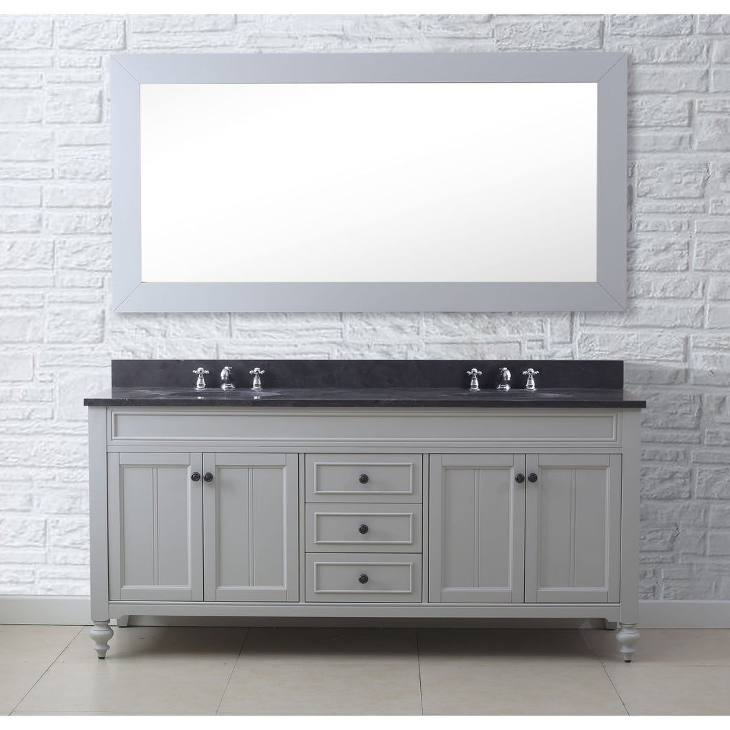 Water Creation 72 Inch Earl Grey Double Sink Bathroom Vanity With Matching Large Framed Mirror From The Potenza Collection- Water Creation
