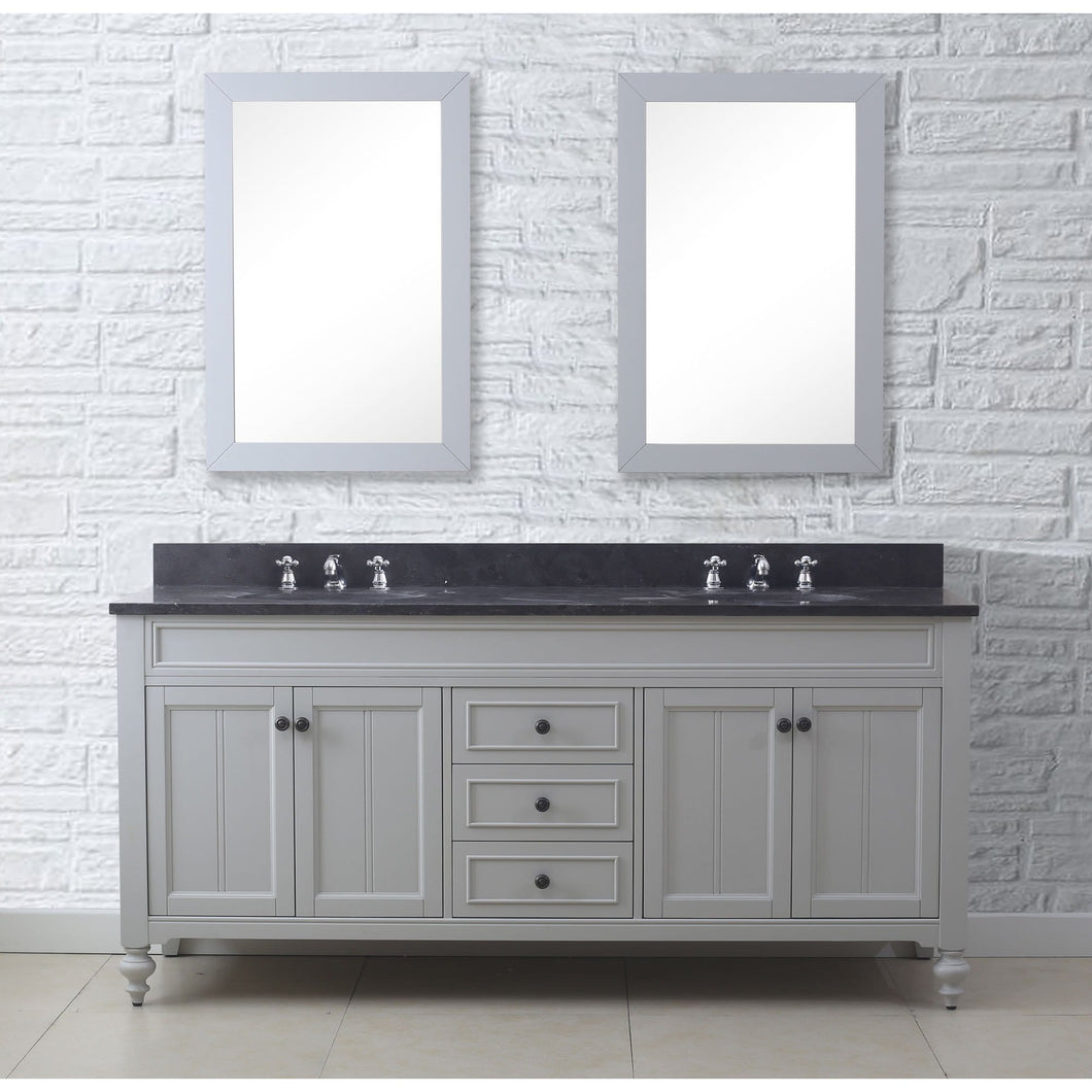 Water Creation 72 Inch Earl Grey Double Sink Bathroom Vanity With 2 Matching Framed Mirrors And Faucets From The Potenza Collection- Water Creation