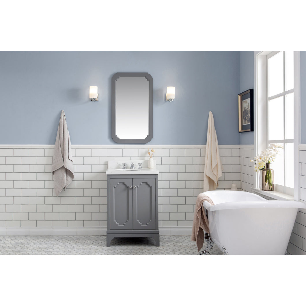 Water Creation Queen 24-Inch Single Sink Quartz Carrara Vanity In Cashmere Grey With Matching Mirror(s)- Water Creation