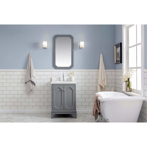 Water Creation Queen 24-Inch Single Sink Quartz Carrara Vanity In Cashmere Grey  With F2-0012-01-TL Lavatory Faucet(s)- Water Creation