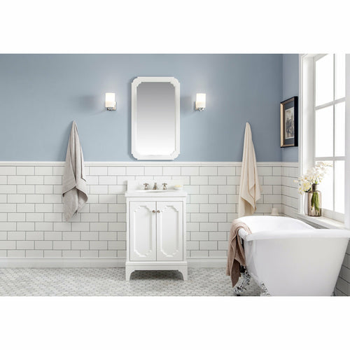 Water Creation Queen 24-Inch Single Sink Quartz Carrara Vanity In Pure White With Matching Mirror(s)- Water Creation