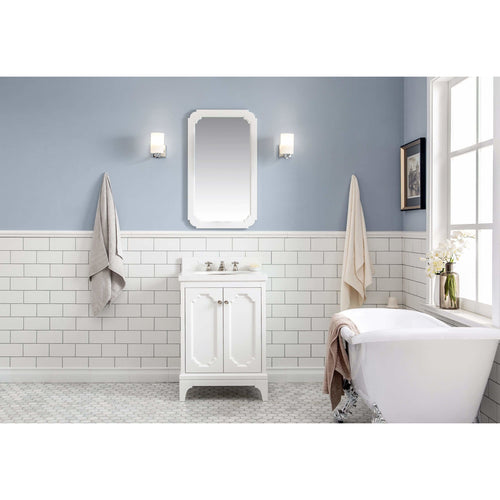 Water Creation Queen 24-Inch Single Sink Quartz Carrara Vanity In Pure White  With F2-0009-05-BX Lavatory Faucet(s)- Water Creation
