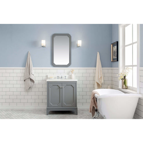 Water Creation Queen 30-Inch Single Sink Quartz Carrara Vanity In Cashmere Grey  With F2-0009-01-BX Lavatory Faucet(s)- Water Creation