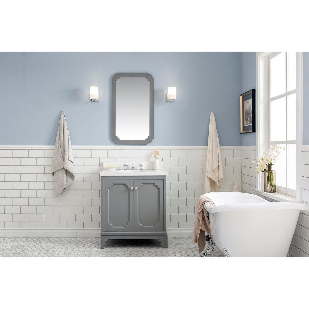 Water Creation Queen 30-Inch Single Sink Quartz Carrara Vanity In Cashmere Grey- Water Creation