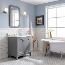 Load image into Gallery viewer, Water Creation Queen 30-Inch Single Sink Quartz Carrara Vanity In Cashmere Grey With Matching Mirror(s) and F2-0009-01-BX Lavatory Faucet(s)- Water Creation
