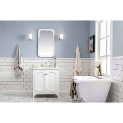 Water Creation Queen 30-Inch Single Sink Quartz Carrara Vanity In Pure White  With F2-0012-05-TL Lavatory Faucet(s)- Water Creation