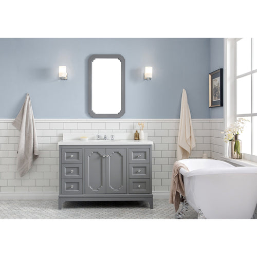 Water Creation Queen 48-Inch Single Sink Quartz Carrara Vanity In Cashmere Grey  With F2-0009-01-BX Lavatory Faucet(s)- Water Creation
