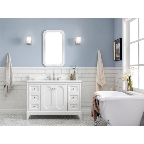 Water Creation Queen 48-Inch Single Sink Quartz Carrara Vanity In Pure White With Matching Mirror(s) and F2-0012-05-TL Lavatory Faucet(s)- Water Creation